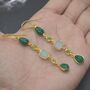 Green Onyx Jade Dangle Drop Gold Earrings, thumbnail 1 of 8