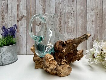 Melted Glass Jug On Driftwood Handcrafted Glass Vase, 6 of 9