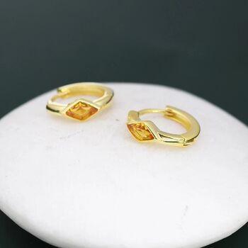 Tiny Rhombus Citrine Yellow Cz Huggie Hoop In Sterling Silver, 4 of 11