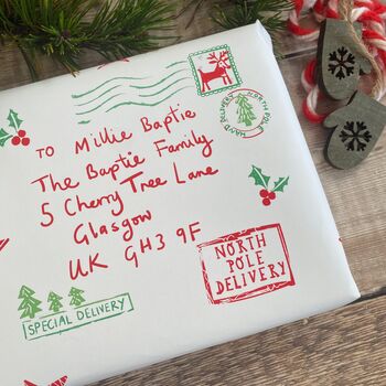 North Pole Special Delivery Name And Address Personalised Wrapping Paper, 4 of 10