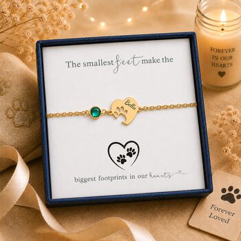 Personalised Dog Paw Print Bracelet Engraved With Birthstone, 2 of 8