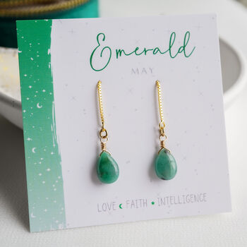 Emerald Threader Earrings, May Birthstone Gift, 2 of 9