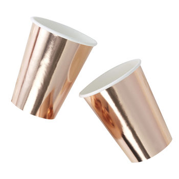 Rose Gold Foiled Party Paper Cups Eight Pack, 2 of 3