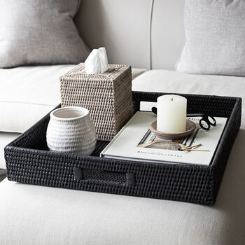 Marbury Black Rattan Square Tray, 3 of 4