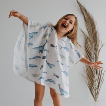 Baby Muslin Hooded Cape Poncho Whale Baby Gift, 3 of 12
