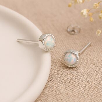 Hammered Sterling Silver Opal Micro Stud Earrings – 4mm, 4 of 9