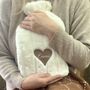 Personalised Fluffy White And Brown Heart Hot Water Bottle, thumbnail 1 of 2