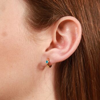 Sterling Silver Enamel Turquoise Ear Hoops, 4 of 4