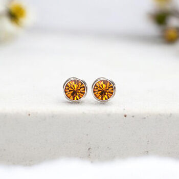 Sterling Silver November Citrine Birthstone Stud Earrings, 3 of 9