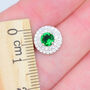 Round Pave Emerald Green 925 Sterling Silver Studs, thumbnail 4 of 6