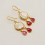 Pearl Ruby Earrings, June, July Birthstone Dangle Drop Gold Earrings, thumbnail 7 of 8