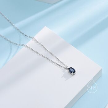 Very Tiny Genuine Sapphire Oval Pendant Necklace, 3 of 11