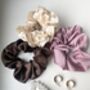 Lina Soft Scrunchie Set Of Three Brown Mauve Cream, thumbnail 4 of 5