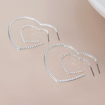 Silver Plated Sparkly Open Heart Earrings, 2 of 4