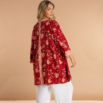 Indian Cotton Red Rubra Print Kimono, 2 of 5
