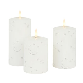 Three Moon And Star Tru Glow® LED Pillar Candles, 2 of 2