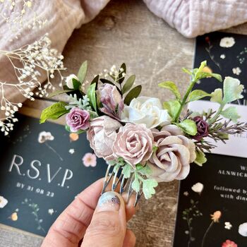 Mauve And White Flower Hair Comb, 4 of 6