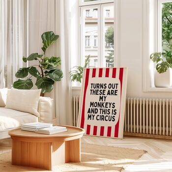 Turns Out These Are My Monkeys Wall Print | Red And Cream Stripe, 2 of 5