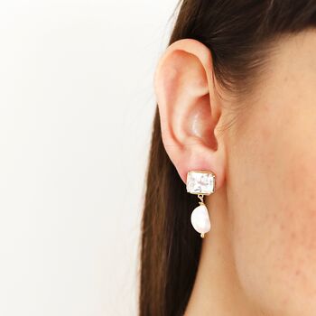 Crystal Stud And Freshwater Pearl Drop Earrings In Gold, 4 of 6
