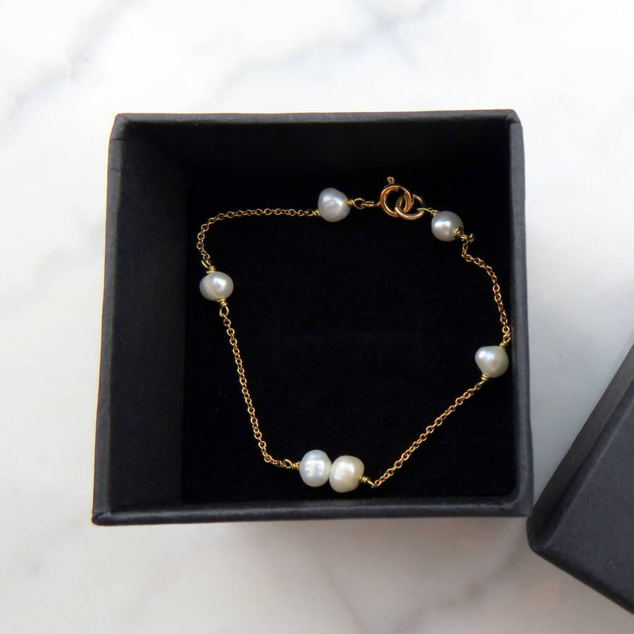 delicate 14ct gold pearl bracelet by lily & roo