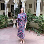 Navy And Pink Flower Block Print 100% Cotton Dressing Gown Kimono, thumbnail 1 of 7