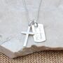 Personalised Silver Cross And Mini Dogtag Necklace, thumbnail 1 of 8