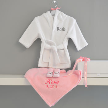 Personalised Dressing Gown And Blanket Baby Girl Hamper, 10 of 12