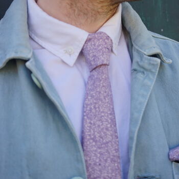Mens Lilac Patterned Slim Style Tie, 4 of 9
