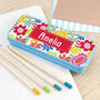 Personalised Girl's Patterned Blue Pencil Case Tin, thumbnail 5 of 11