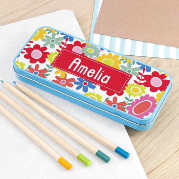Personalised Girl's Patterned Blue Pencil Case Tin, 5 of 11