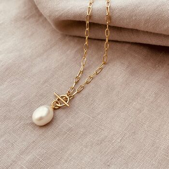18ct Gold Plated T Bar Pearl Necklace, 5 of 5