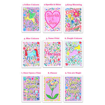 Lilac Unicorn Flower Print Set, 3 of 12