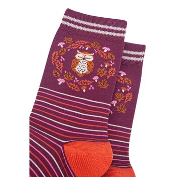 Sleepy Night Owl Striped Bamboo Ankle Socks Women's Burgundy, 3 of 4