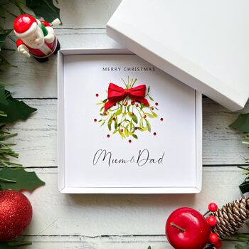 Mum And Dad Mistletoe Christmas Card. Personalised, 4 of 7