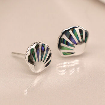 Sterling Silver Paua Sea Shell Stud Earrings – 10mm, 4 of 5