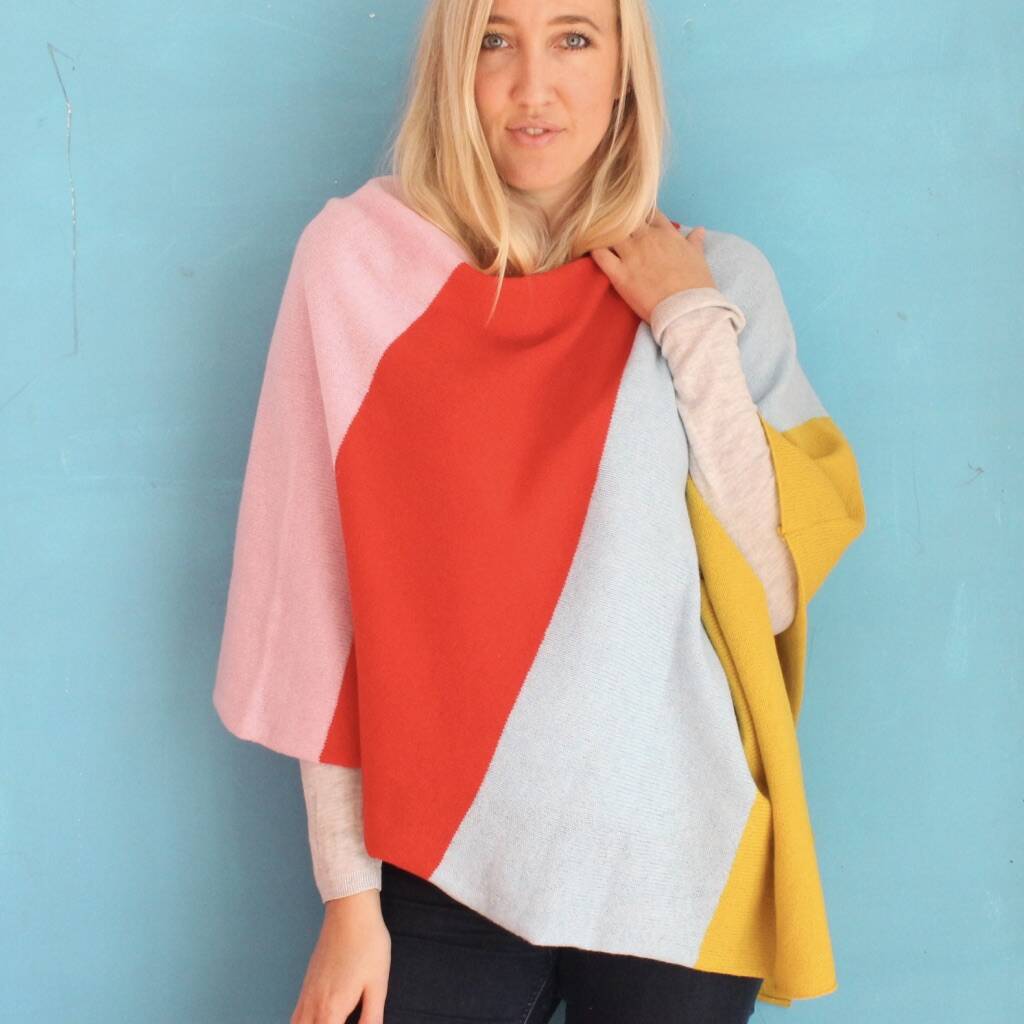 Colour Block Knitted Poncho By Gabrielle Vary Knitwear ...