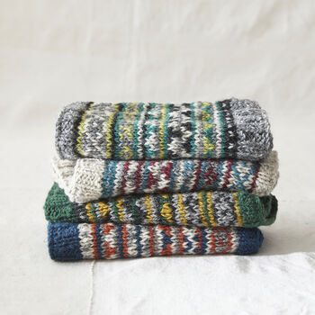 Fair Trade Fair Isle Knit Wool Lined Neckwarmer Scarf, 6 of 9