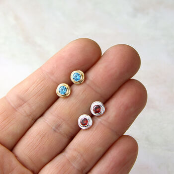 Sterling Silver Or Gold Birthstone Nest Stud Earrings, 2 of 8