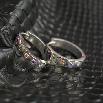 Silver Rainbow Gemstone Huggie Hoop Earrings, 4 of 6