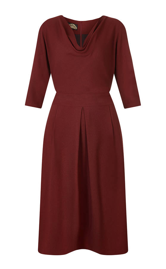 elegant day dress in russet moss crepe by nancy mac ...