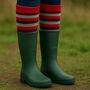 Personalised Birthday Stripy Welly Socks With Gold Foil Label, thumbnail 9 of 10
