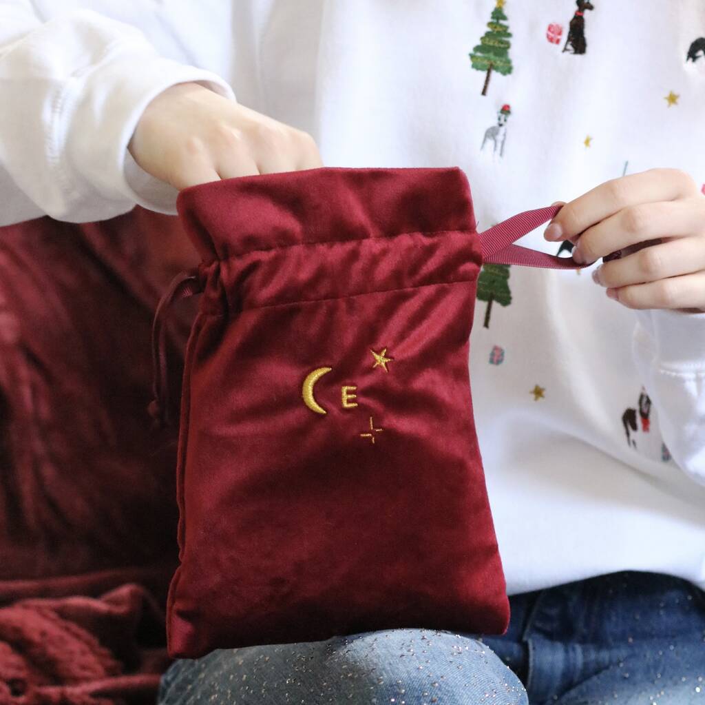 Velvet Personalised Embroidered Christmas Gift Bag, 1 of 3