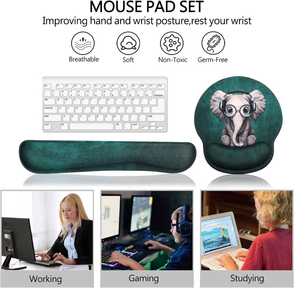 Elephant Keyboard And Mouse Wrist Rest Pad Set, 1 of 7