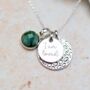 Engraved Emerald And Silver Double Disc Necklace, thumbnail 3 of 5