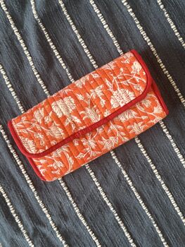 Quilted Block Print Toiletry Roll Up Pouch: Travel Kit, 6 of 8