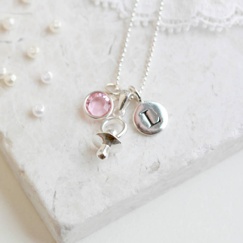dummy or pacifier personalised birthstone necklace by adore baby