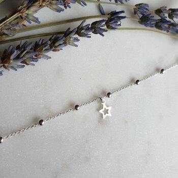 Sterling Silver Satellite Orb Star Charm Chain Anklet, 3 of 5