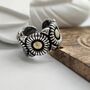 Silver Vintage Daisy Floral Wide Cuff Chunky Band Ring, thumbnail 3 of 6