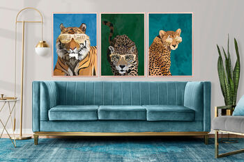 Custom Personalised Set Three Big Cats Tiger Art Prints, 5 of 8