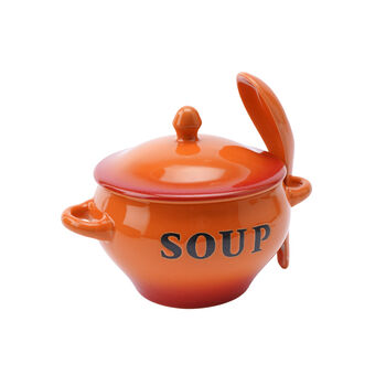 Orange Ceramic Soup Bowl With Spoon And Gift Box, 3 of 4